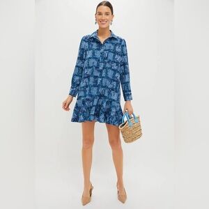 NWT TUCKERNUCK Trellis Vine Crepe Callahan Shirt Dress Blue Multi large $238